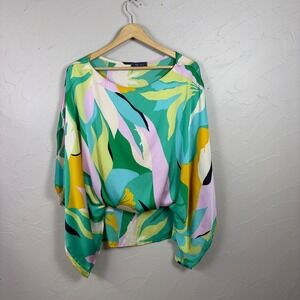 Womens Tropical Resort Blouse Dolman Sleeve Elastic Waist Made USA Size L